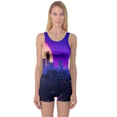 The Sun Night Music The City Background 80s 80 s Synth One Piece Boyleg Swimsuit