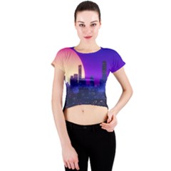 The Sun Night Music The City Background 80s 80 s Synth Crew Neck Crop Top