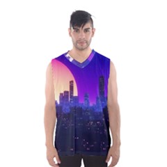 The Sun Night Music The City Background 80s 80 s Synth Men s Basketball Tank Top by Jancukart