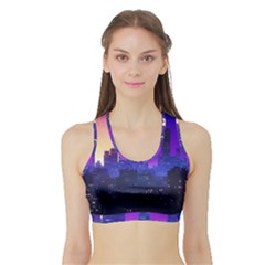 The Sun Night Music The City Background 80s 80 s Synth Sports Bra With Border