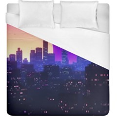 The Sun Night Music The City Background 80s 80 s Synth Duvet Cover (king Size) by Jancukart