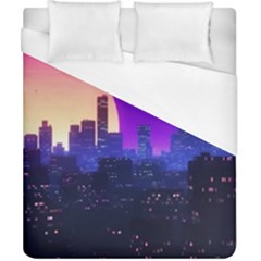 The Sun Night Music The City Background 80s 80 s Synth Duvet Cover (california King Size) by Jancukart