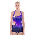 The Sun Night Music The City Background 80s 80 s Synth Boyleg Halter Swimsuit  View1