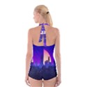 The Sun Night Music The City Background 80s 80 s Synth Boyleg Halter Swimsuit  View2