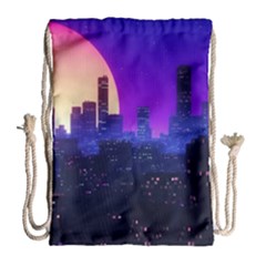 The Sun Night Music The City Background 80s 80 s Synth Drawstring Bag (large)