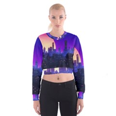 The Sun Night Music The City Background 80s 80 s Synth Cropped Sweatshirt