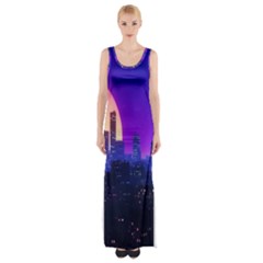 The Sun Night Music The City Background 80s 80 s Synth Thigh Split Maxi Dress