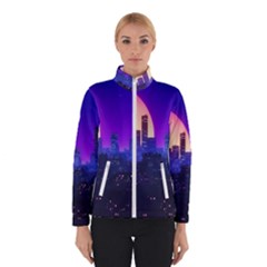 The Sun Night Music The City Background 80s 80 s Synth Women s Bomber Jacket