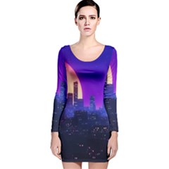 The Sun Night Music The City Background 80s 80 s Synth Long Sleeve Velvet Bodycon Dress