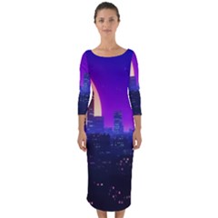 The Sun Night Music The City Background 80s 80 s Synth Quarter Sleeve Midi Bodycon Dress by Jancukart