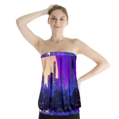 The Sun Night Music The City Background 80s 80 s Synth Strapless Top