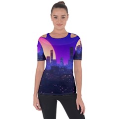 The Sun Night Music The City Background 80s 80 s Synth Shoulder Cut Out Short Sleeve Top