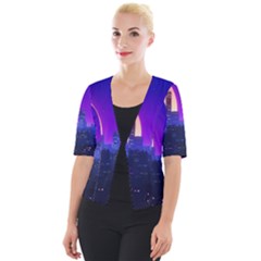 The Sun Night Music The City Background 80s 80 s Synth Cropped Button Cardigan