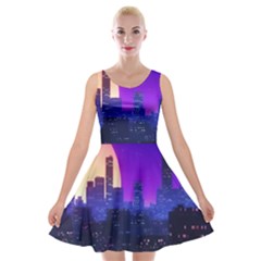 The Sun Night Music The City Background 80s 80 s Synth Velvet Skater Dress