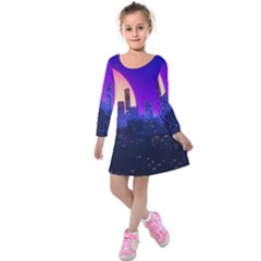 The Sun Night Music The City Background 80s 80 s Synth Kids  Long Sleeve Velvet Dress