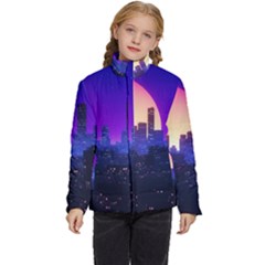 The Sun Night Music The City Background 80s 80 s Synth Kids  Puffer Bubble Jacket Coat by Jancukart