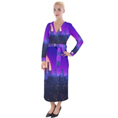 The Sun Night Music The City Background 80s 80 s Synth Velvet Maxi Wrap Dress