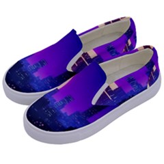 The Sun Night Music The City Background 80s 80 s Synth Kids  Canvas Slip Ons