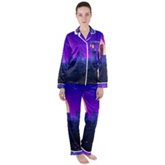 The Sun Night Music The City Background 80s 80 s Synth Women s Long Sleeve Satin Pajamas Set	