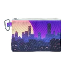 The Sun Night Music The City Background 80s 80 s Synth Canvas Cosmetic Bag (medium)