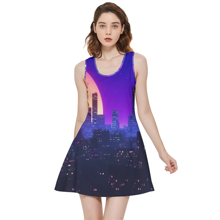 The Sun Night Music The City Background 80s 80 s Synth Inside Out Reversible Sleeveless Dress