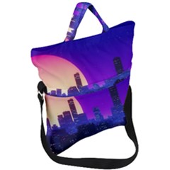 The Sun Night Music The City Background 80s 80 s Synth Fold Over Handle Tote Bag