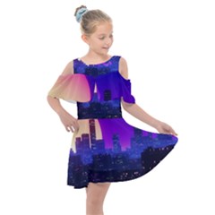 The Sun Night Music The City Background 80s 80 s Synth Kids  Shoulder Cutout Chiffon Dress