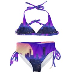 The Sun Night Music The City Background 80s 80 s Synth Kids  Classic Bikini Set