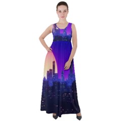 The Sun Night Music The City Background 80s 80 s Synth Empire Waist Velour Maxi Dress