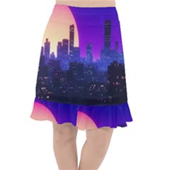 The Sun Night Music The City Background 80s 80 s Synth Fishtail Chiffon Skirt