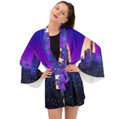 The Sun Night Music The City Background 80s 80 s Synth Long Sleeve Kimono by Jancukart