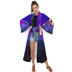 The Sun Night Music The City Background 80s 80 s Synth Maxi Kimono