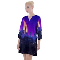 The Sun Night Music The City Background 80s 80 s Synth Open Neck Shift Dress by Jancukart