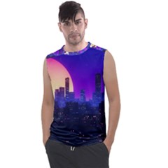 The Sun Night Music The City Background 80s 80 s Synth Men s Regular Tank Top