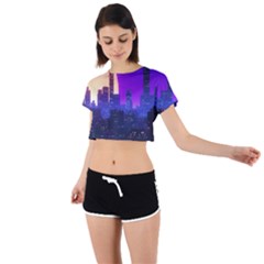 The Sun Night Music The City Background 80s 80 s Synth Tie Back Short Sleeve Crop Tee