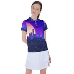 The Sun Night Music The City Background 80s 80 s Synth Women s Polo Tee