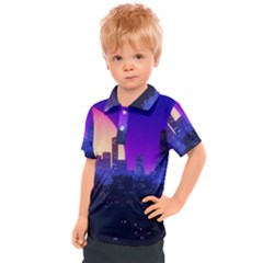 The Sun Night Music The City Background 80s 80 s Synth Kids  Polo Tee