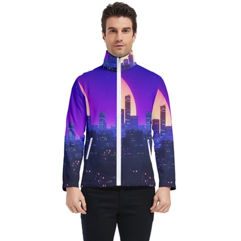 The Sun Night Music The City Background 80s 80 s Synth Men s Bomber Jacket by Jancukart