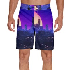 The Sun Night Music The City Background 80s 80 s Synth Men s Beach Shorts by Jancukart