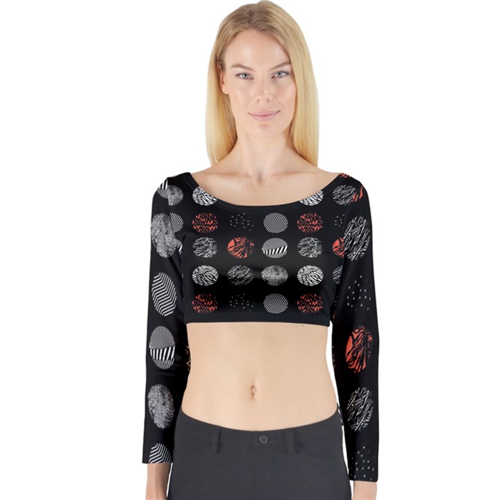 Black And Multicolored Polka Dot Artwork Digital Art Long Sleeve Crop Top