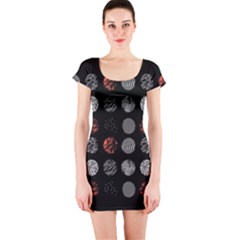 Black And Multicolored Polka Dot Artwork Digital Art Short Sleeve Bodycon Dress