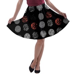 Black And Multicolored Polka Dot Artwork Digital Art A-line Skater Skirt