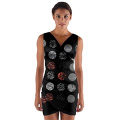 Black And Multicolored Polka Dot Artwork Digital Art Wrap Front Bodycon Dress