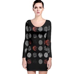 Black And Multicolored Polka Dot Artwork Digital Art Long Sleeve Velvet Bodycon Dress