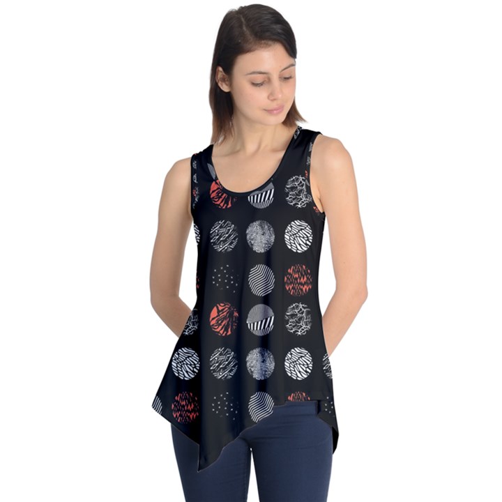 Black And Multicolored Polka Dot Artwork Digital Art Sleeveless Tunic