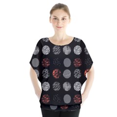 Black And Multicolored Polka Dot Artwork Digital Art Batwing Chiffon Blouse