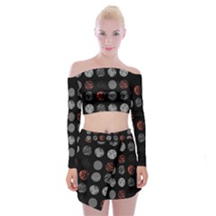 Black And Multicolored Polka Dot Artwork Digital Art Off Shoulder Top With Mini Skirt Set by Jancukart