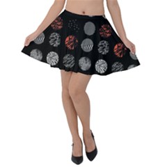 Black And Multicolored Polka Dot Artwork Digital Art Velvet Skater Skirt