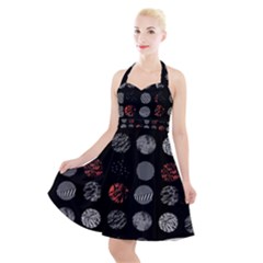 Black And Multicolored Polka Dot Artwork Digital Art Halter Party Swing Dress 