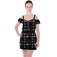 Black And Multicolored Polka Dot Artwork Digital Art Ruffle Cut Out Chiffon Playsuit